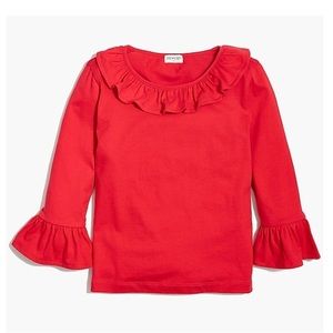 J.Crew Ruffle Collar Red Tee Size 10